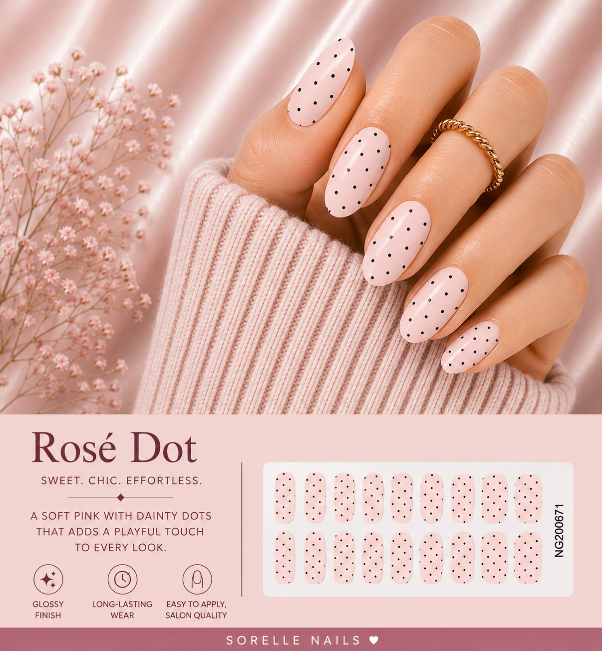 Sorelle Nails – Rosé Dot Semi Cured Gel Nail Wraps