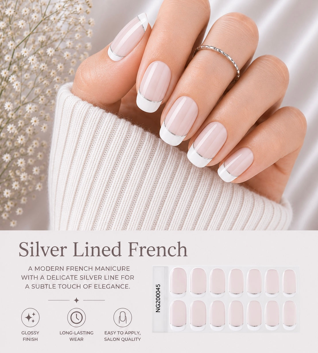 Sorelle Nails – Silver Lined French Semi Cured Gel Nail Wraps