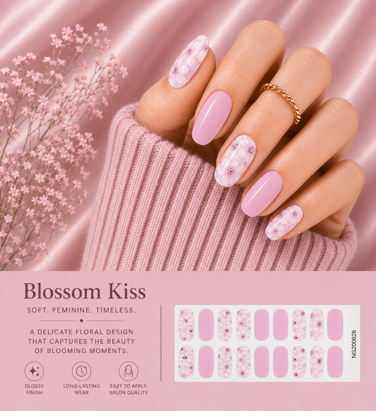 Sorelle Nails – Blossom Kiss Semi Cured Gel Nail Wraps