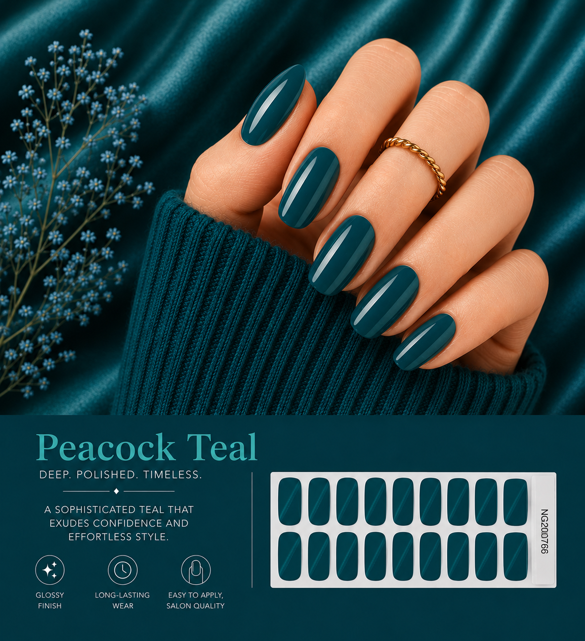 Sorelle Nails – Peacock Teal Semi Cured Gel Nail Wraps