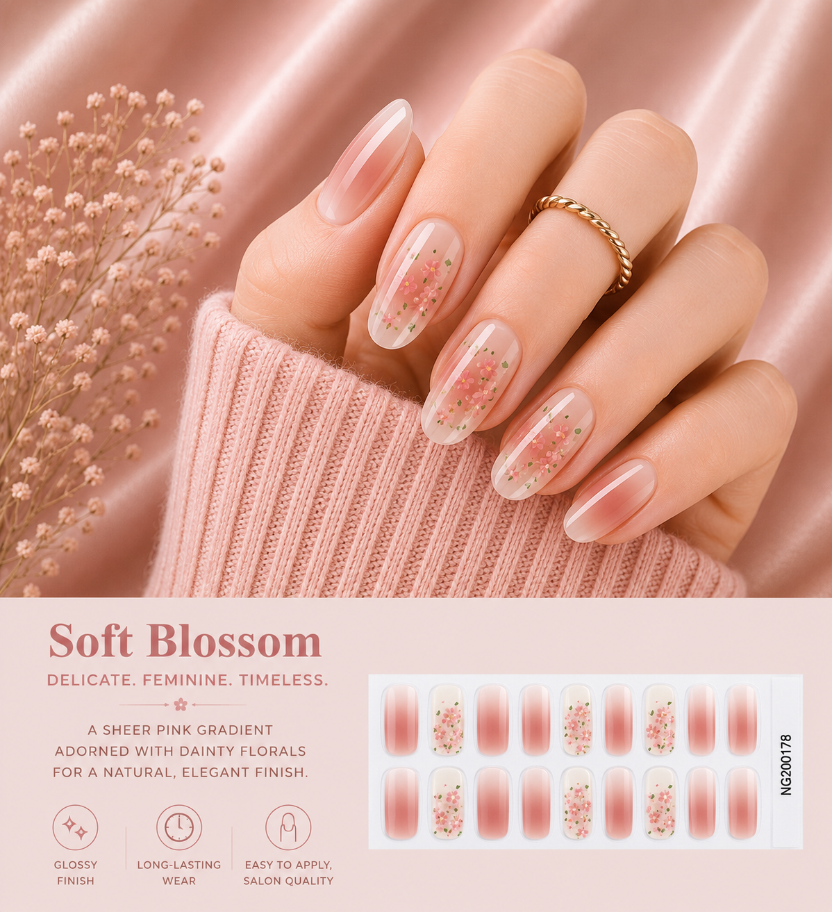 Sorelle Nails – Soft Blossom Semi Cured Gel Nail Wraps