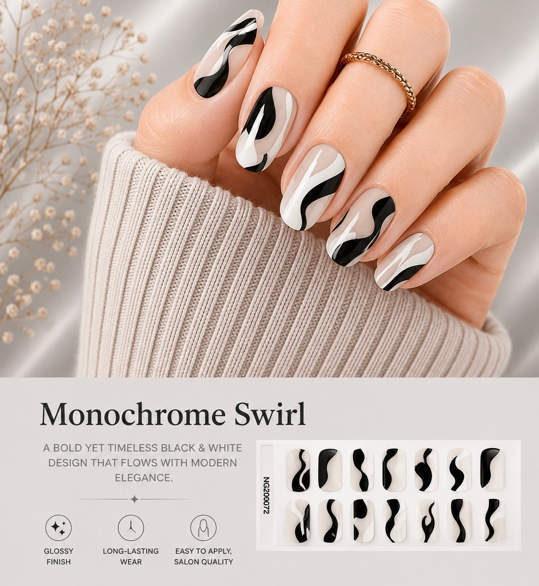 Sorelle Nails – Monochrome Swirl Semi Cured Gel Nail Wraps