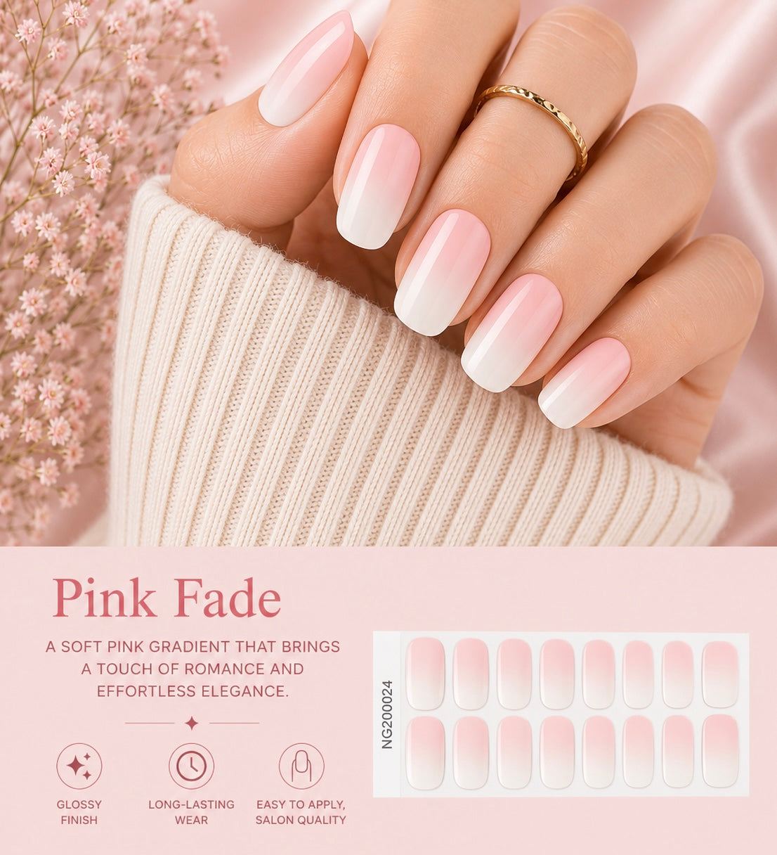 Sorelle Nails – Pink Fade Semi Cured Gel Nail Wraps