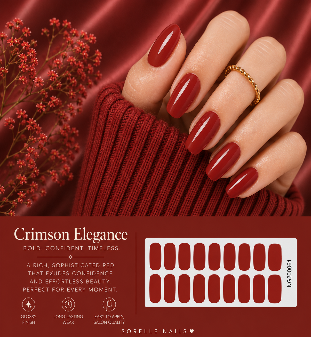 Sorelle Nails – Crimson Elegance Semi Cured Gel Nail Wraps