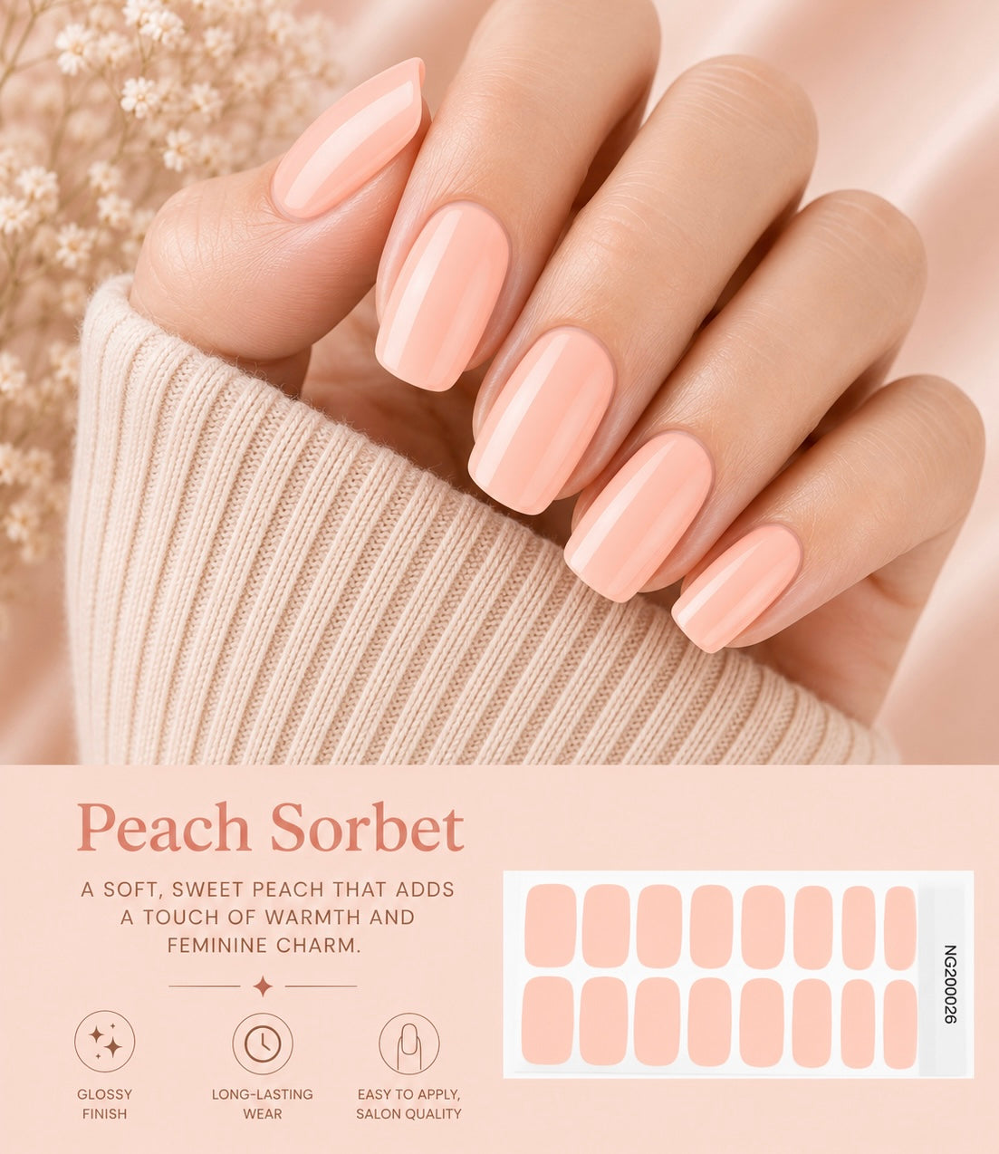 Sorelle Nails – Peach Sorbet Semi Cured Gel Nail Wraps