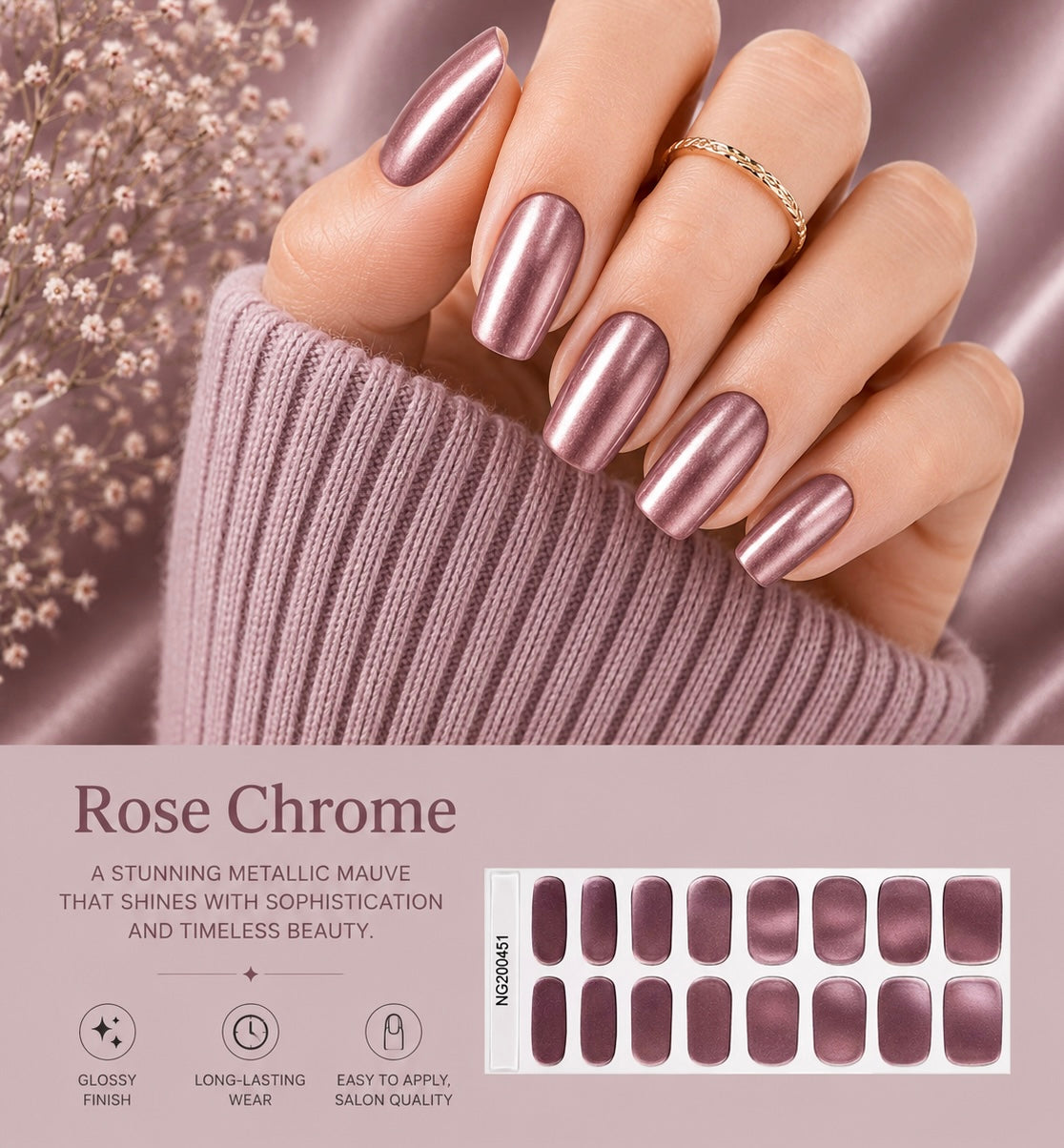 Sorelle Nails – Rose Chrome Semi Cured Gel Nail Wraps