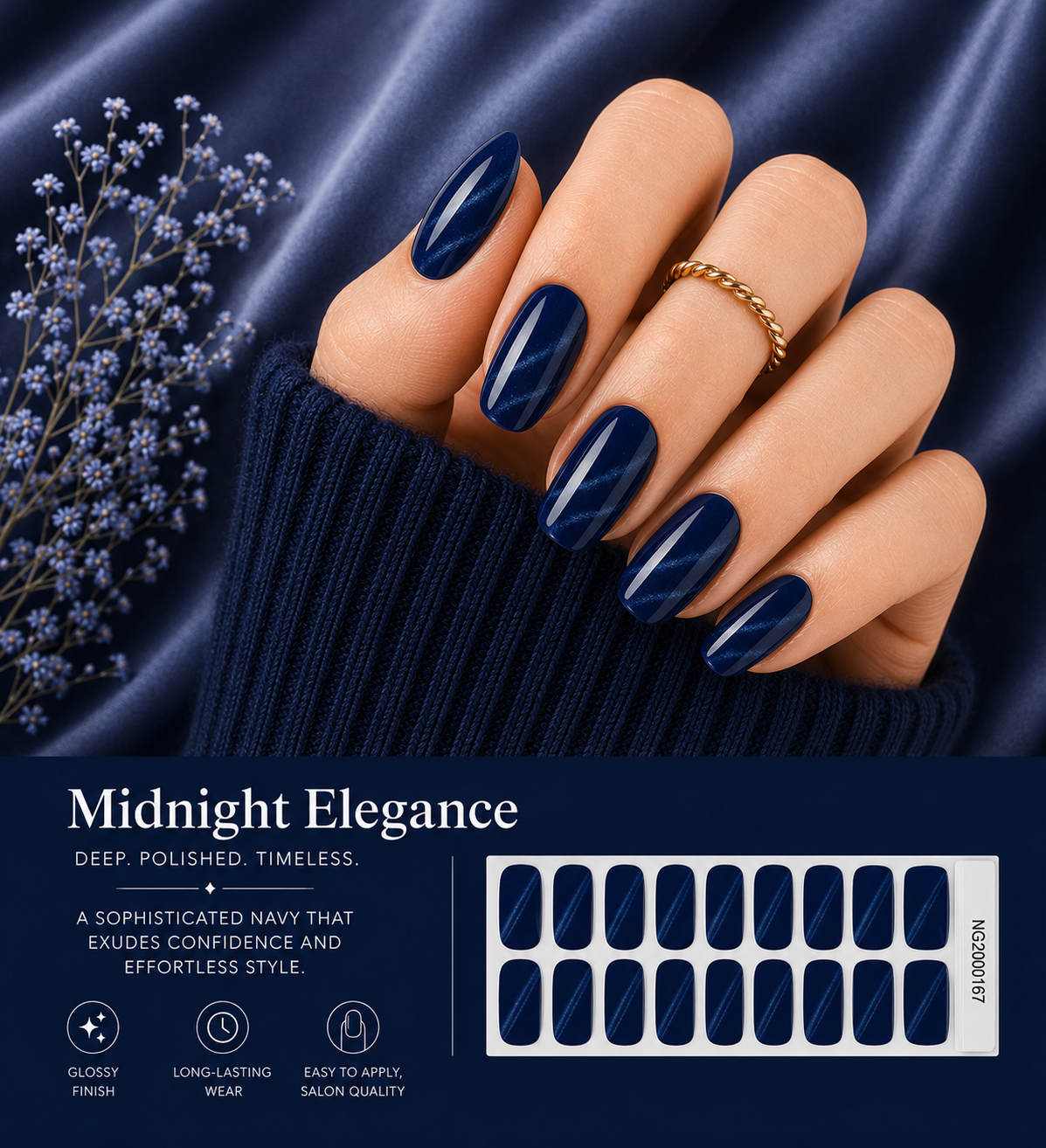 Sorelle Nails – Midnight Elegance Semi Cured Gel Nail Wraps