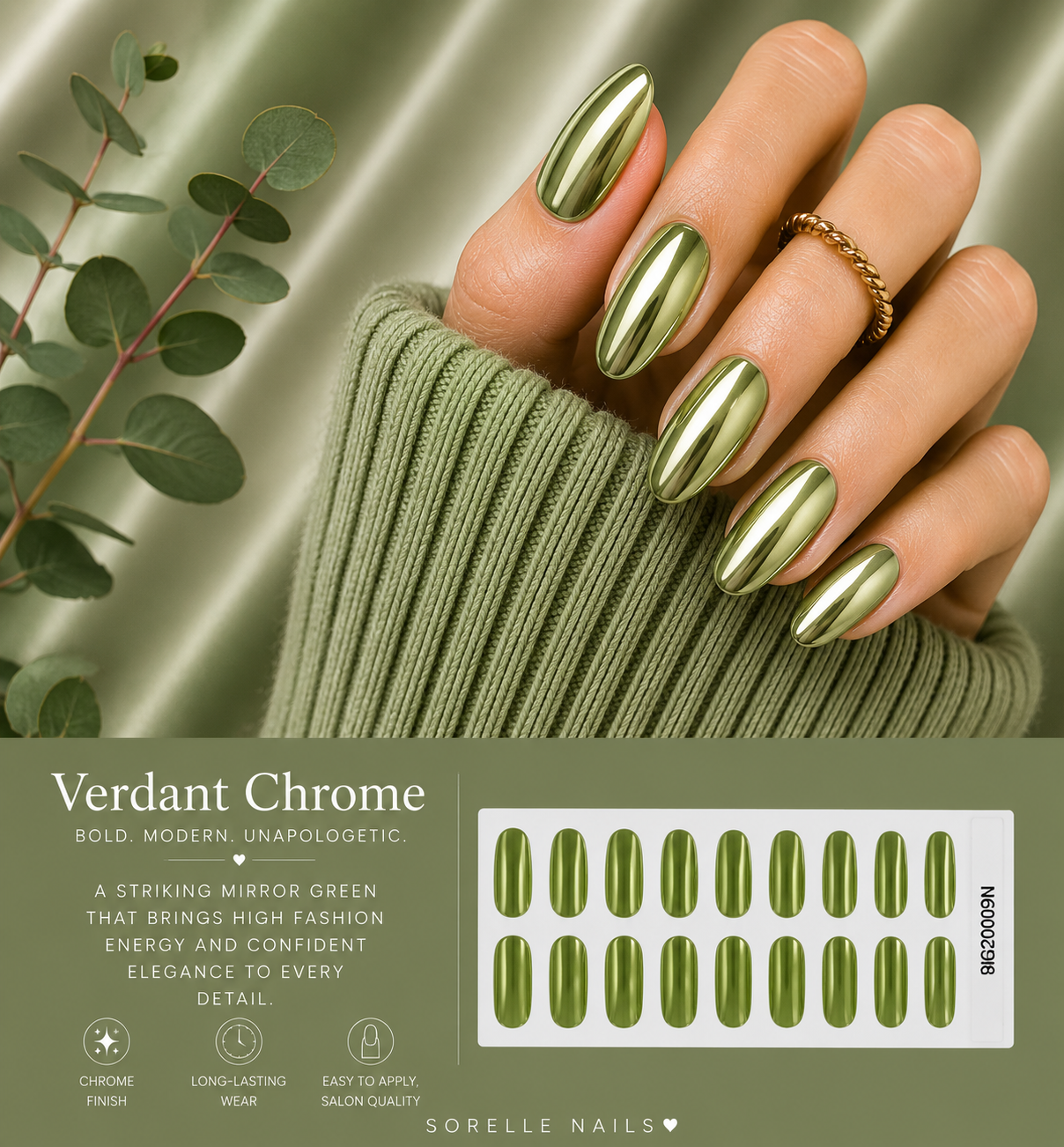 Sorelle Nails – Verdant Chrome Semi Cured Gel Nail Wraps