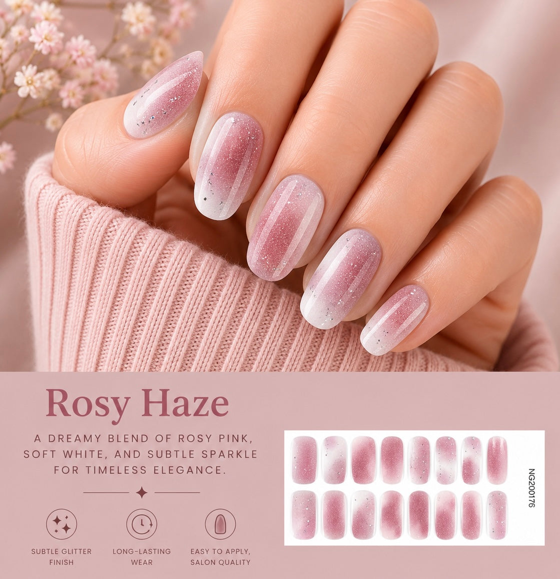 Sorelle Nails – Rosy Haze Semi Cured Gel Nail Wraps