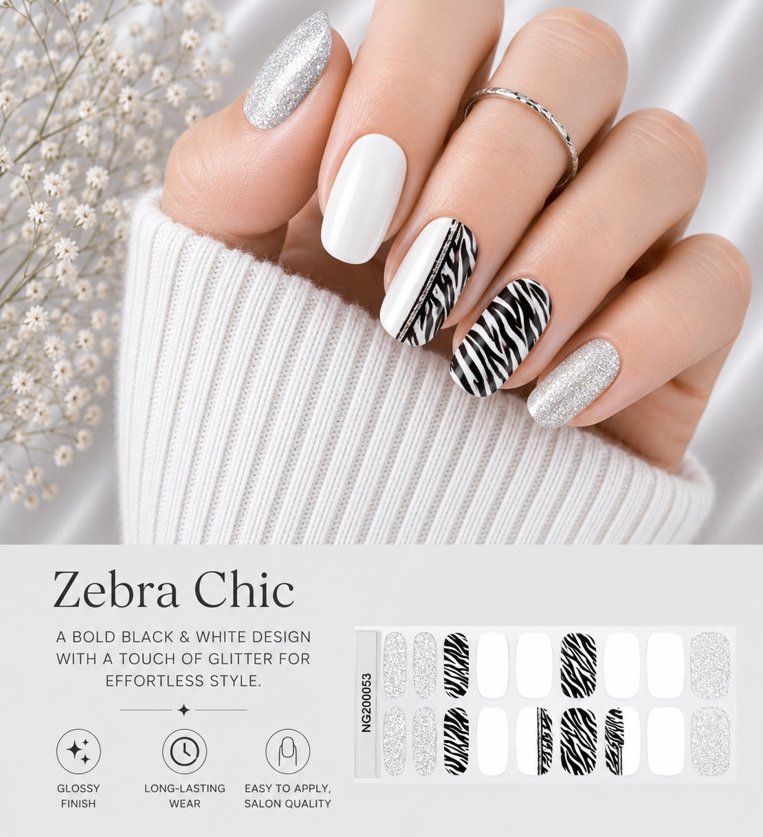 Sorelle Nails – Zebra Chic Semi Cured Gel Nail Wraps