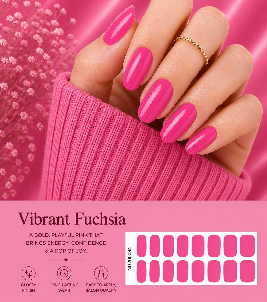 Sorelle Nails – Vibrant Fuchsia Semi Cured Gel Nail Wraps