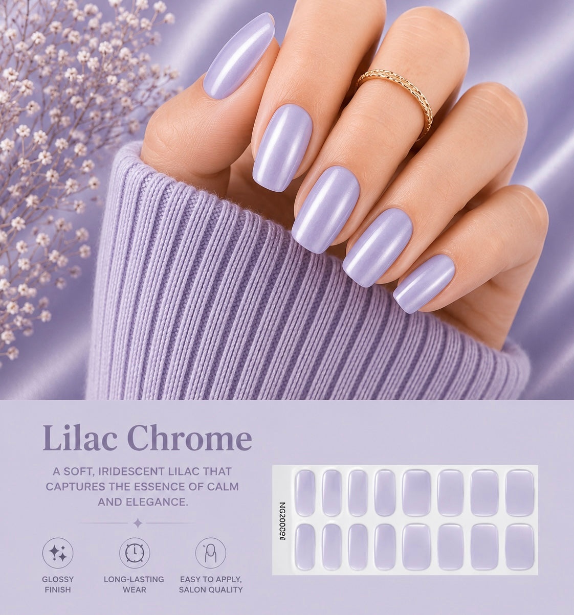 Sorelle Nails – Lilac Chrome Semi Cured Gel Nail Wraps