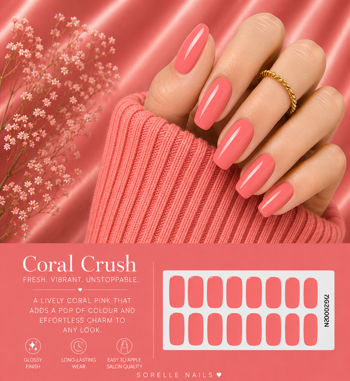 Sorelle Nails – Coral Crush Semi Cured Gel Nail Wraps