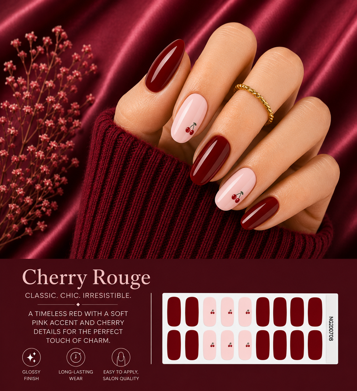 Sorelle Nails – Cherry Rouge Semi Cured Gel Nail Wraps