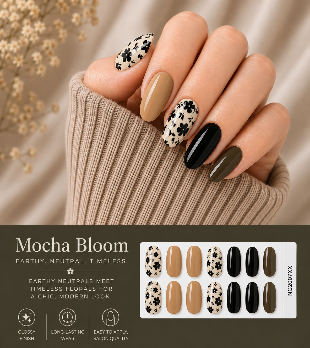 Sorelle Nails – Mocha Bloom Semi Cured Gel Nail Wraps
