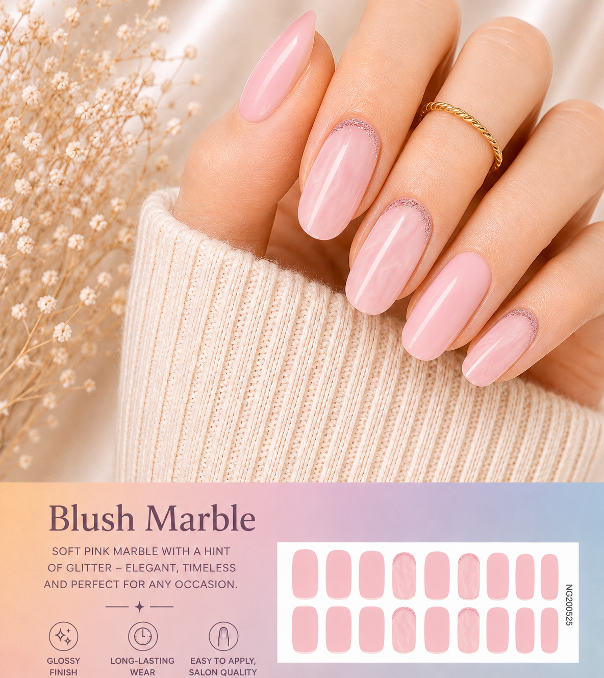 Sorelle Nails – Blush Marble Semi Cured Gel Nail Wraps