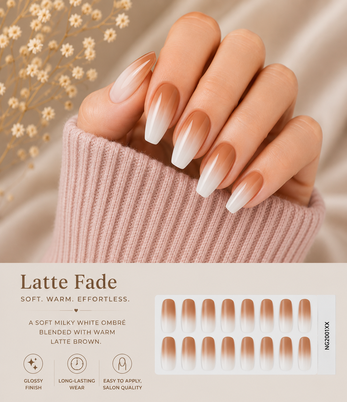 Sorelle Nails – Latte Fade Semi Cured Gel Nail Wraps