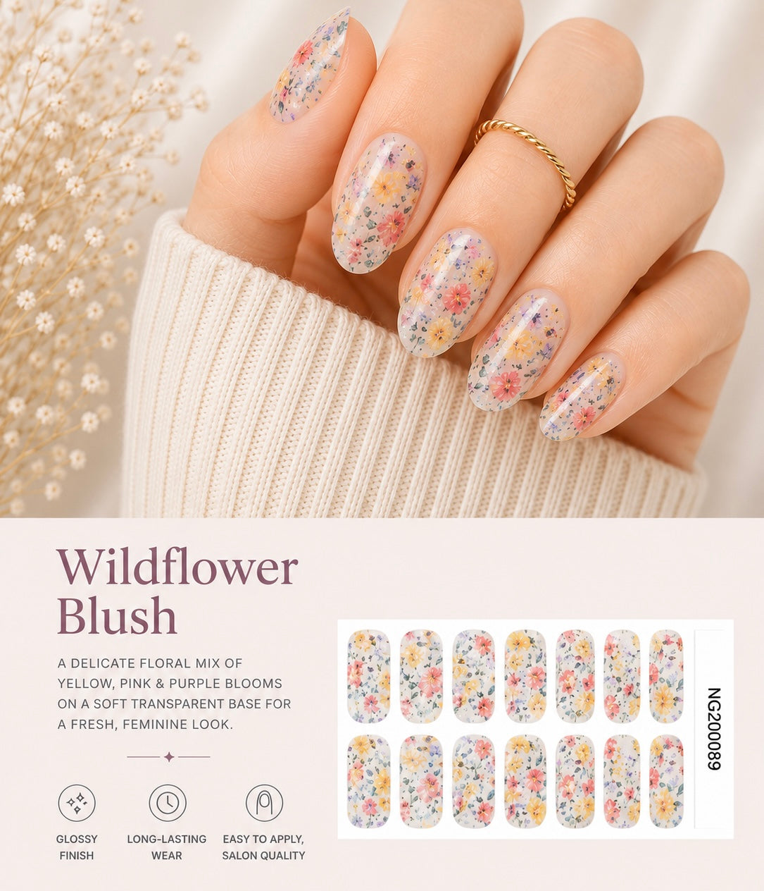Sorelle Nails – Wildflower Blush Semi Cured Gel Nail Wraps