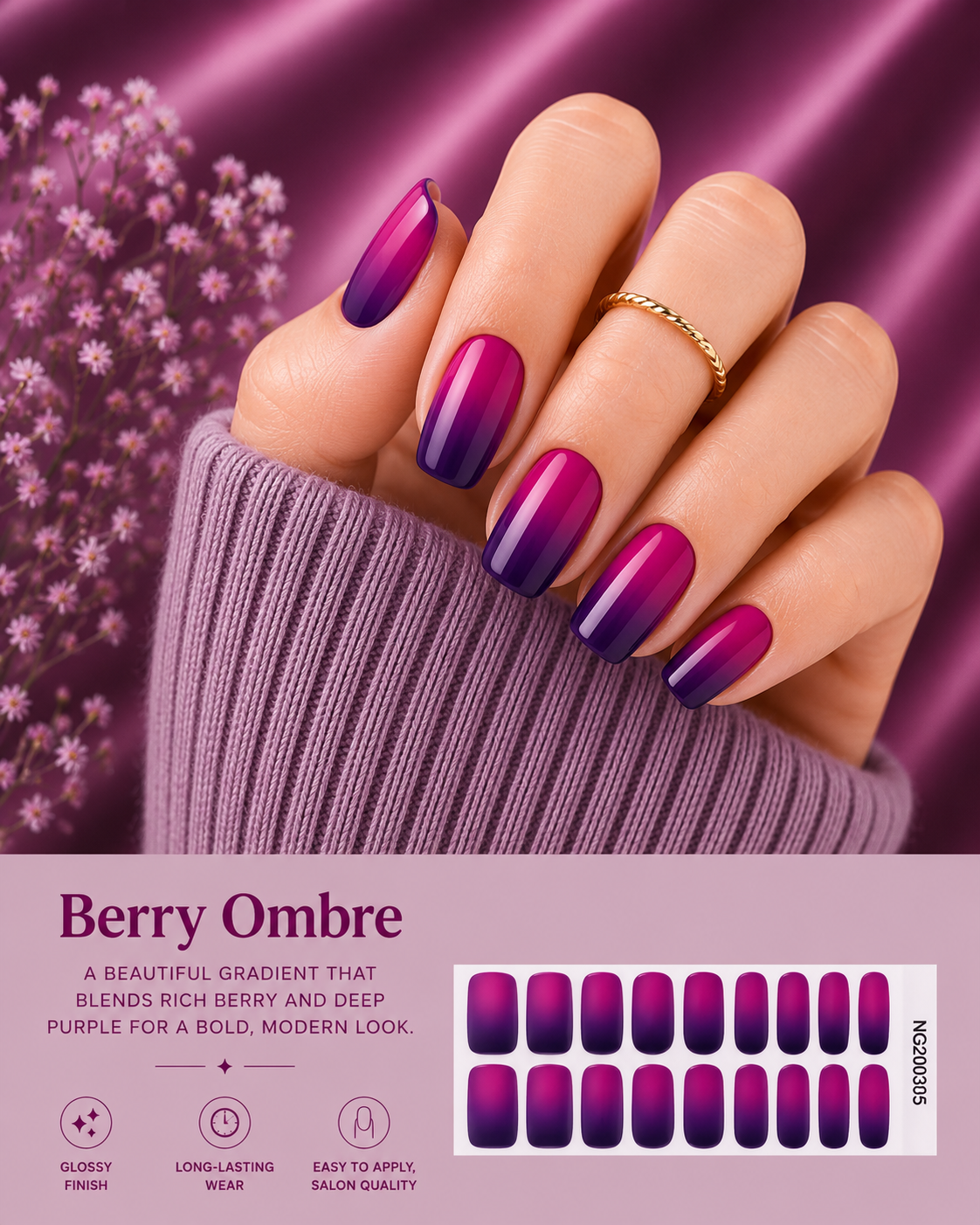 Sorelle Nails – Berry Ombre Semi Cured Gel Nail Wraps
