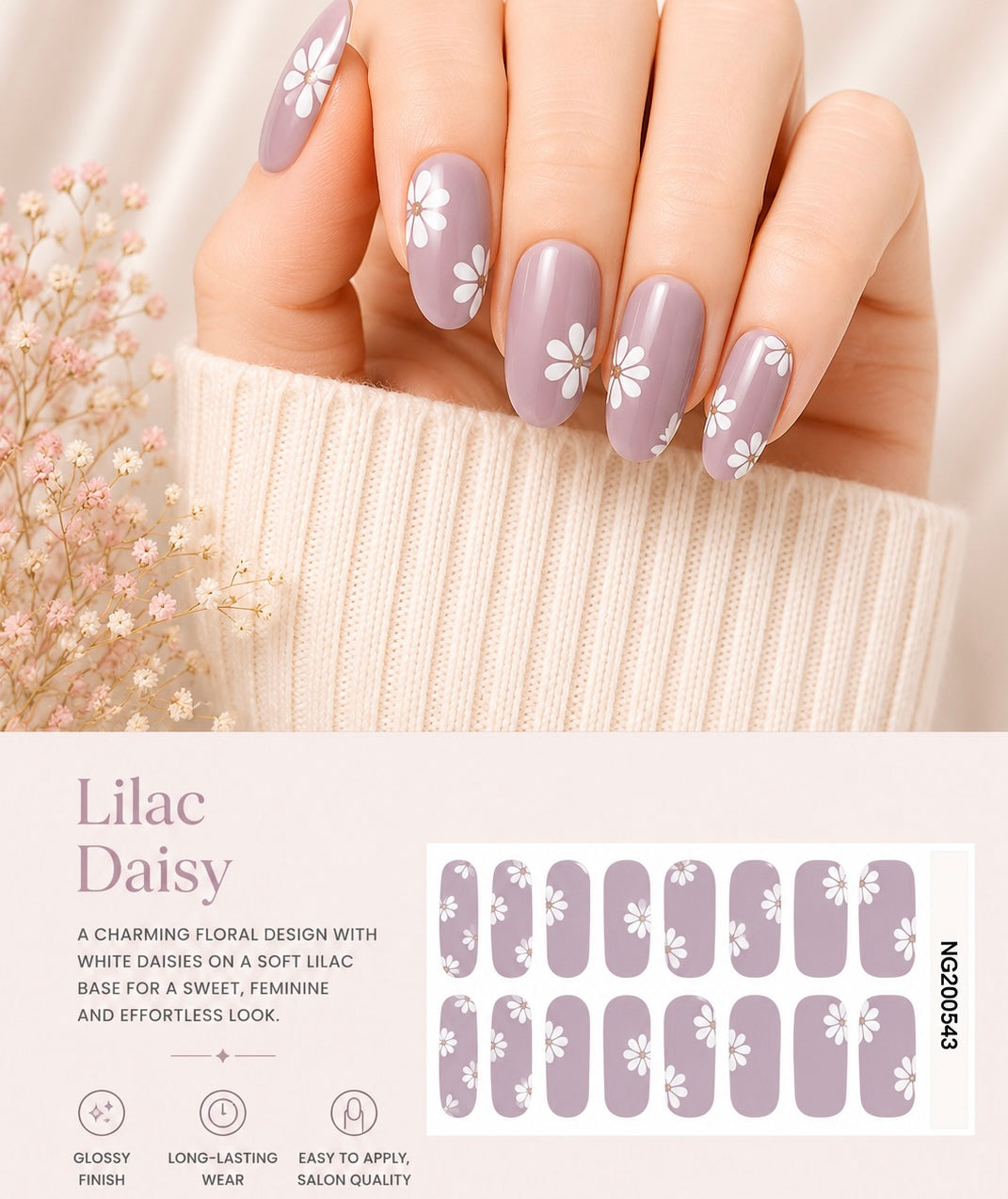 Sorelle Nails – Lilac Daisy Semi Cured Gel Nail Wraps
