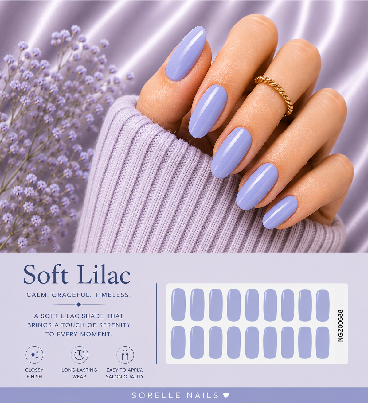 Sorelle Nails – Soft Lilac Semi Cured Gel Nail Wraps