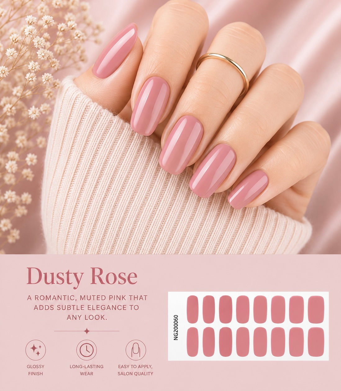Sorelle Nails – Dusty Rose Semi Cured Gel Nail Wraps
