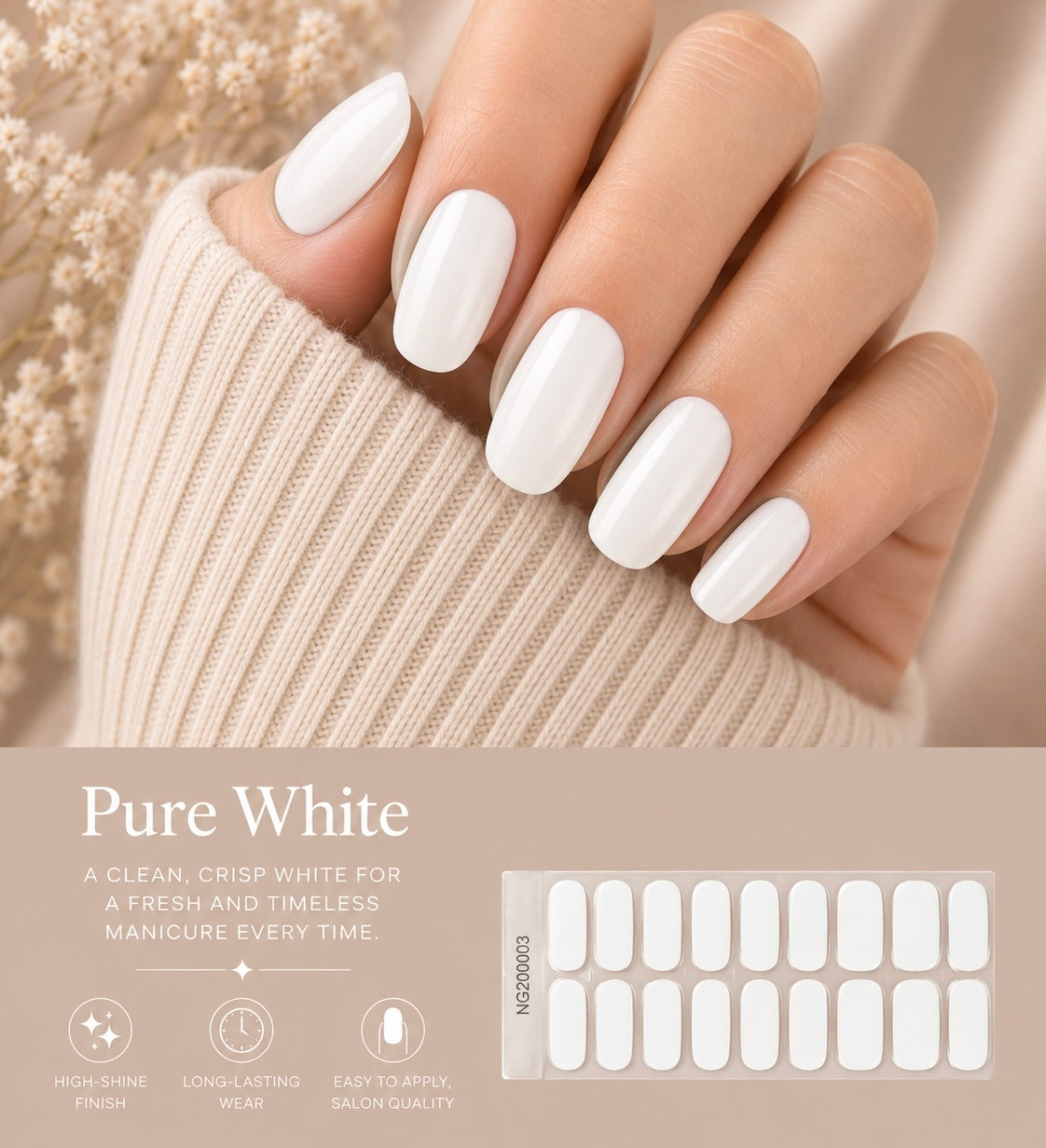 Sorelle Nails – Pure White Semi Cured Gel Nail Wraps