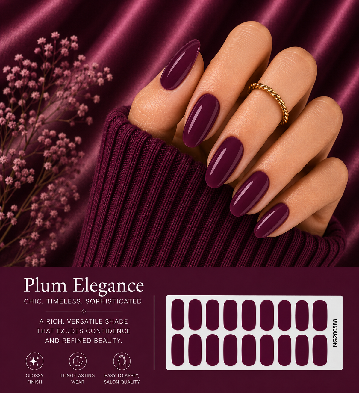 Sorelle Nails – Plum Elegance Semi Cured Gel Nail Wraps