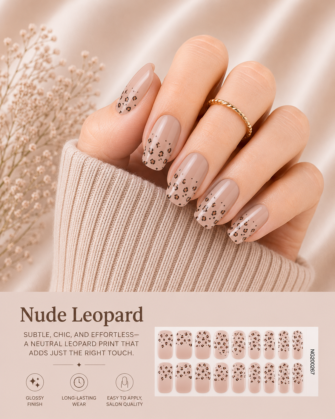 Sorelle Nails – Nude Leopard Semi Cured Gel Nail Wraps