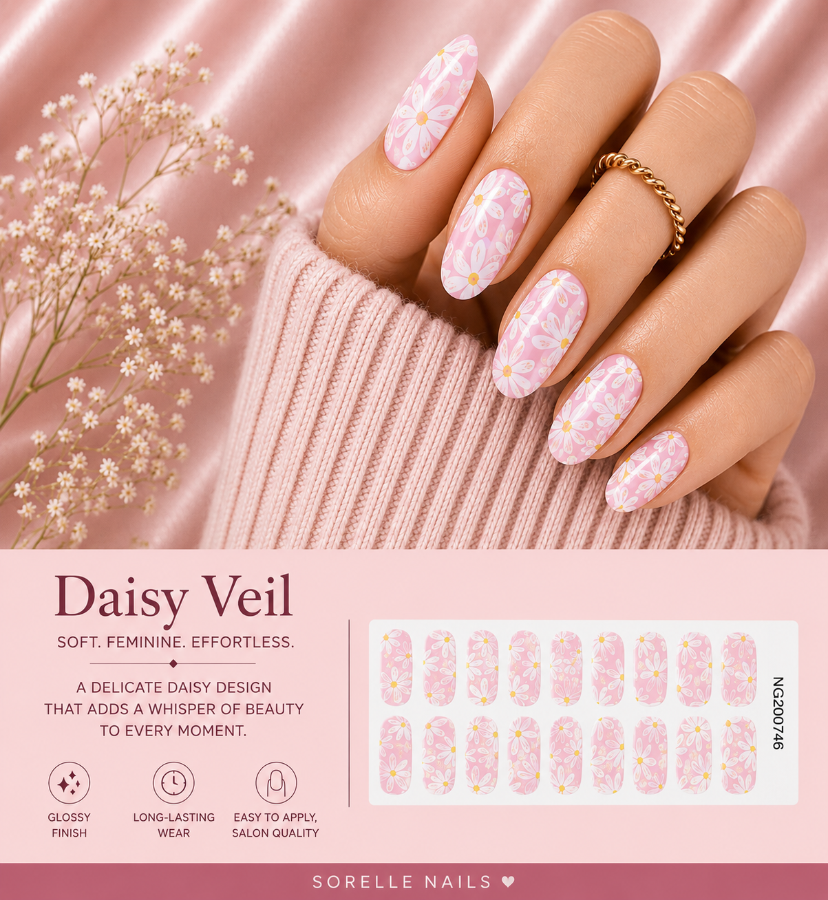 Sorelle Nails – Daisy Veil Semi Cured Gel Nail Wraps