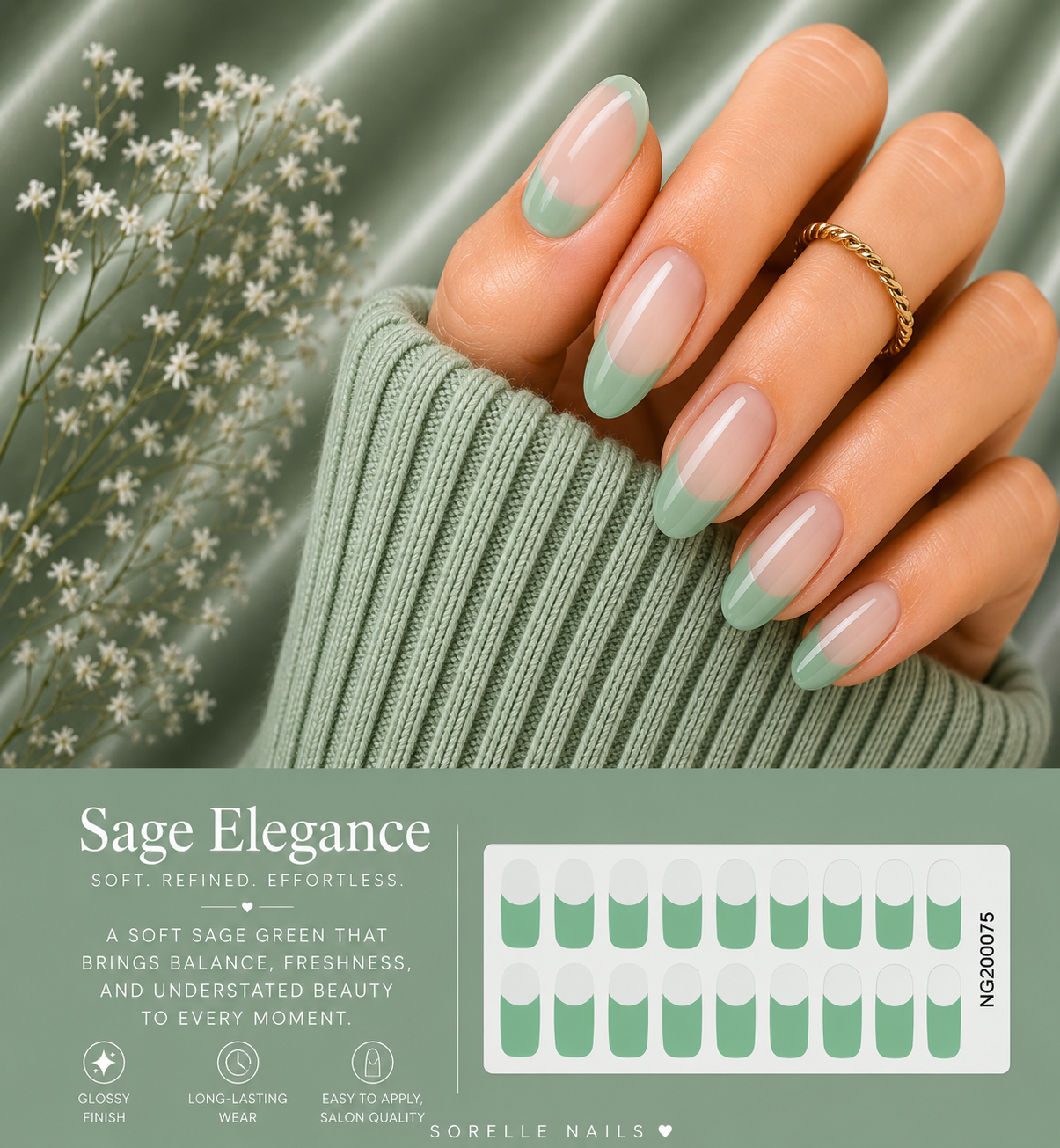 Sorelle Nails – Sage Elegance Semi Cured Gel Nail Wraps