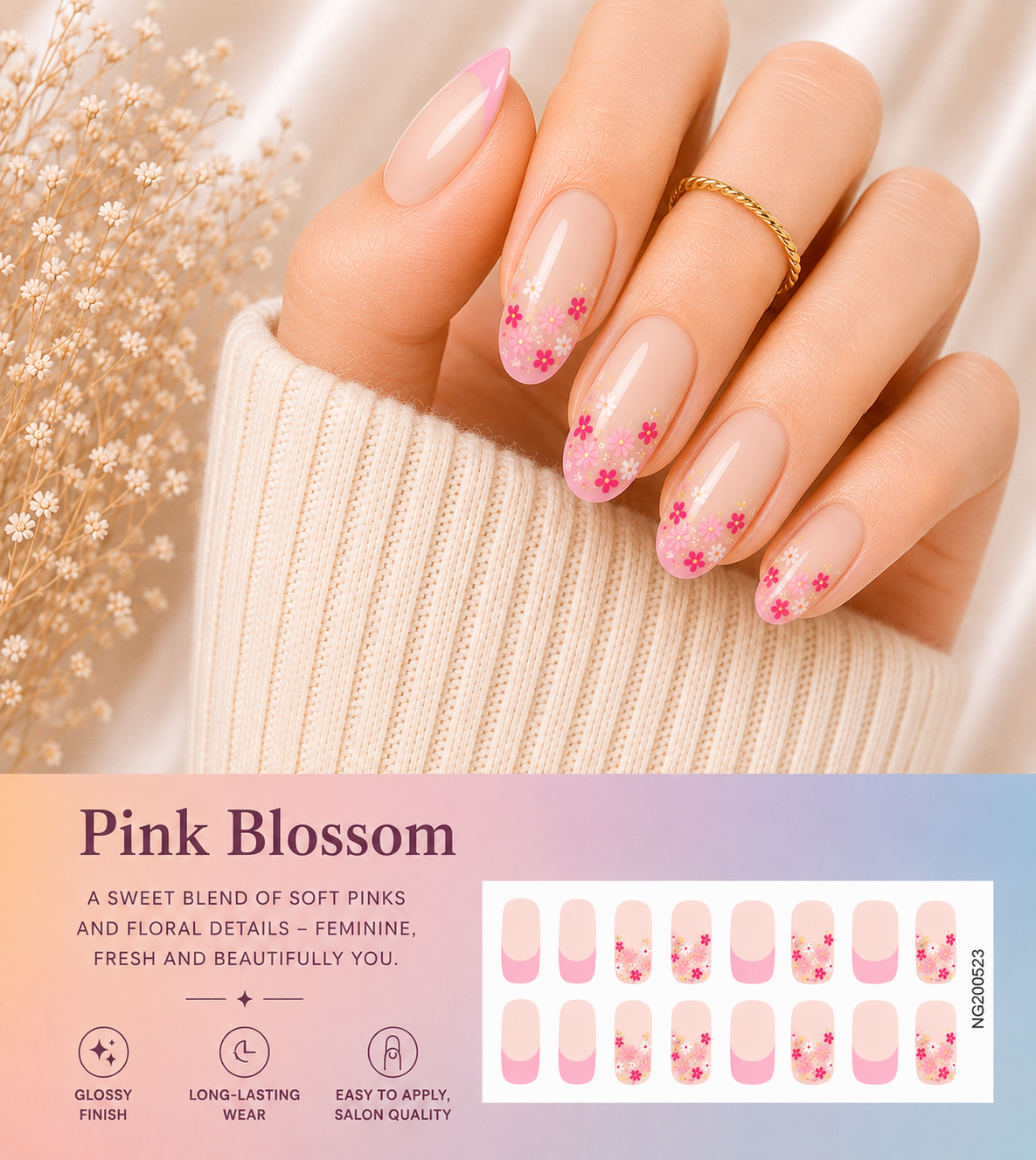 Sorelle Nails – Pink Blossom Semi Cured Gel Nail Wraps