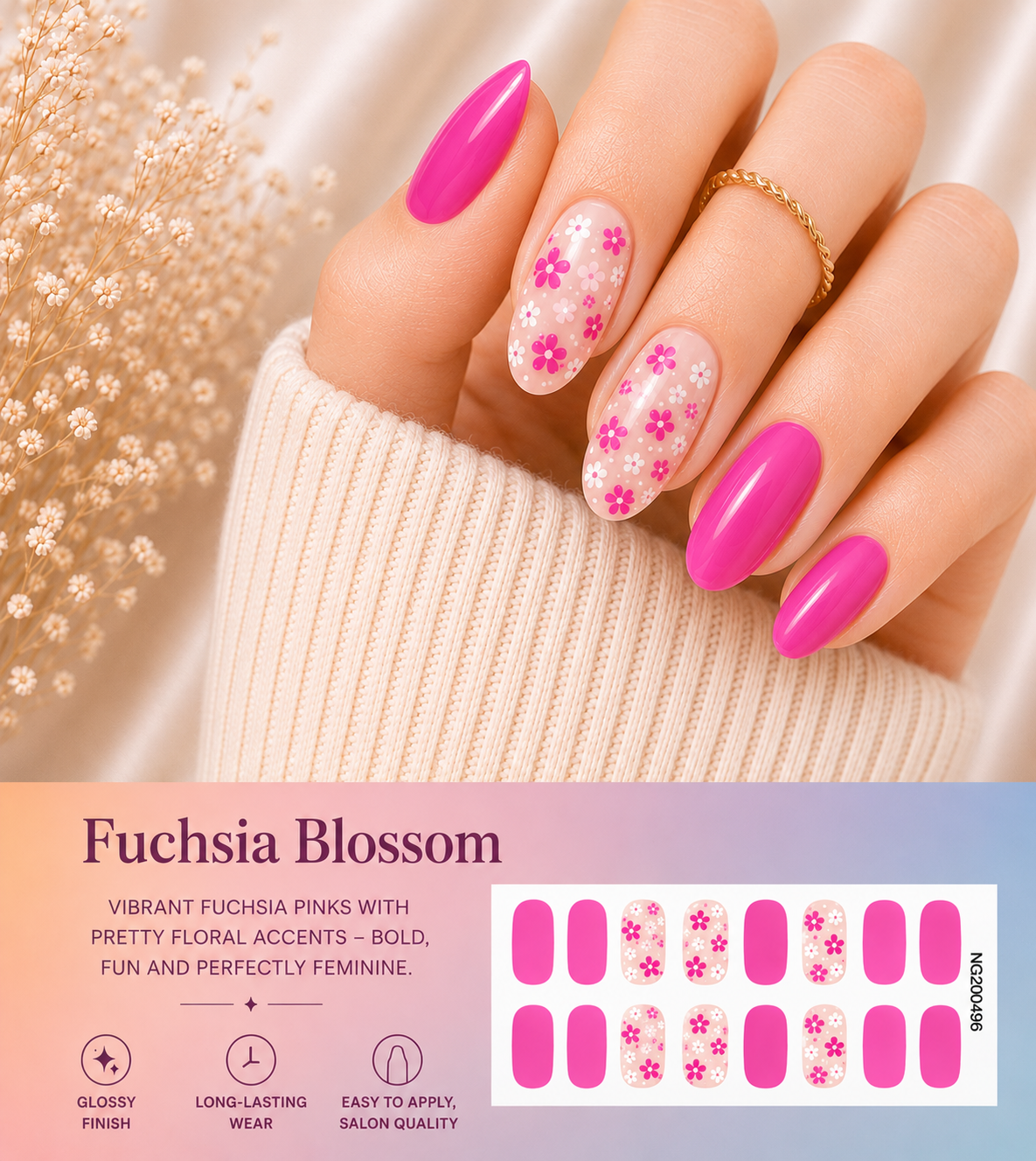 Sorelle Nails – Fuchsia Blossom Semi Cured Gel Nail Wraps
