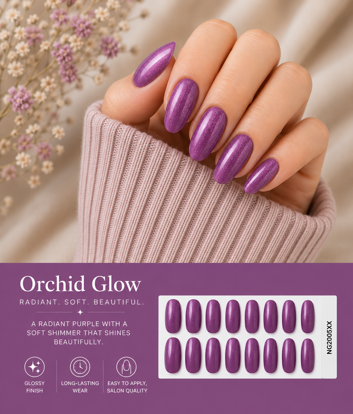 Sorelle Nails – Orchid Glow Semi Cured Gel Nail Wraps