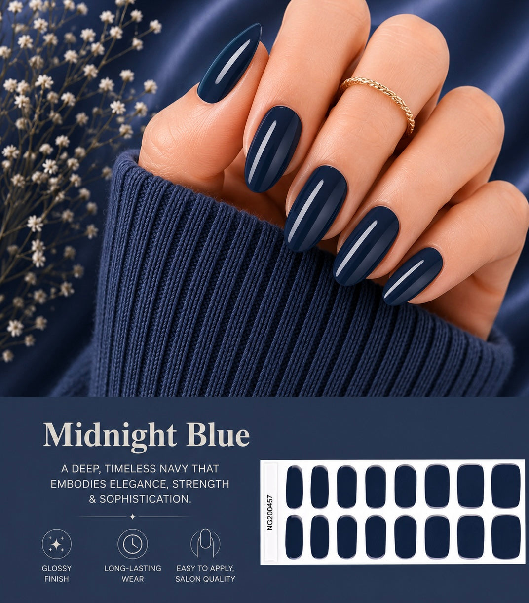 Sorelle Nails – Midnight Blue Semi Cured Gel Nail Wraps