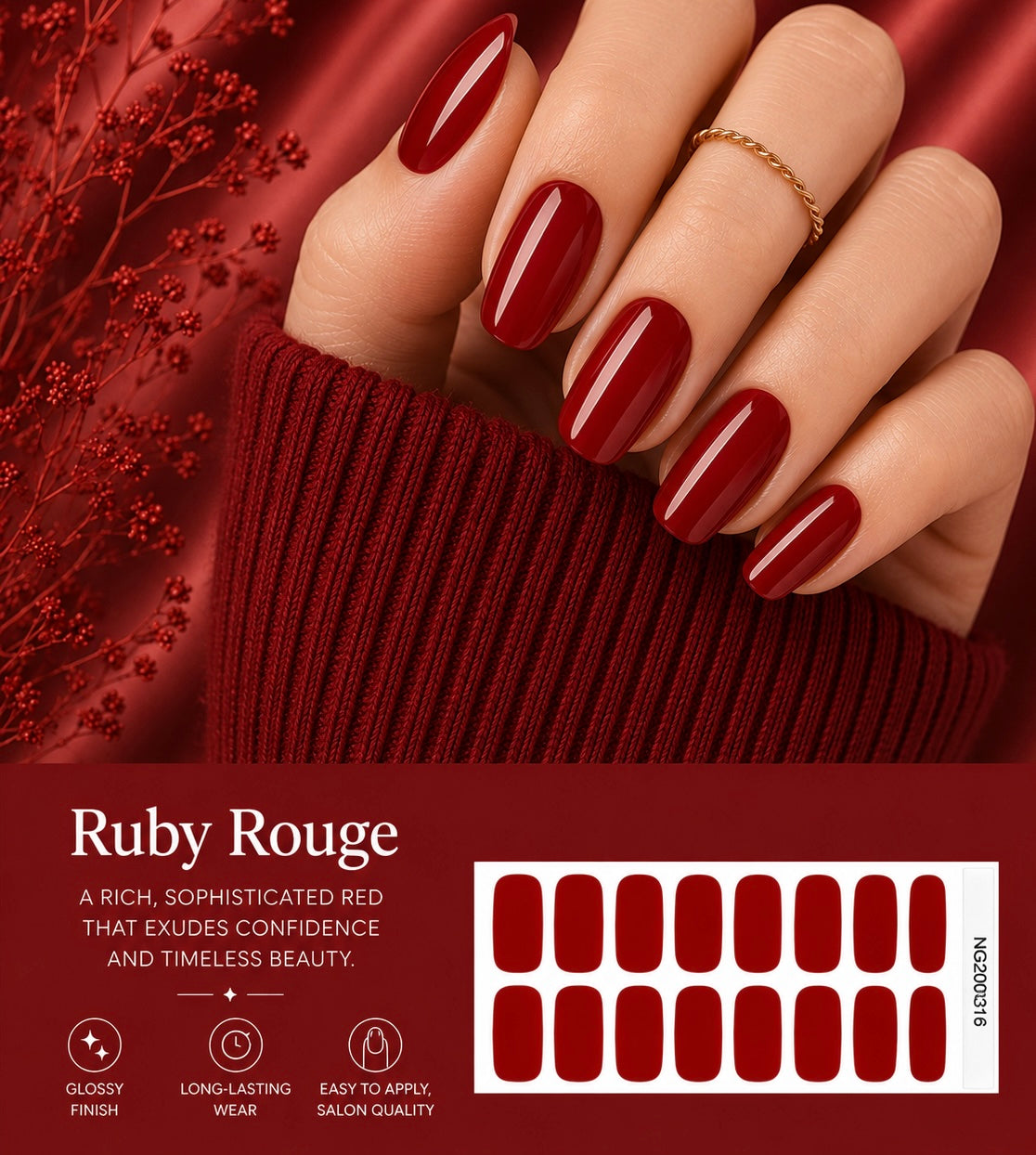 Sorelle Nails – Ruby Rouge Semi Cured Gel Nail Wraps
